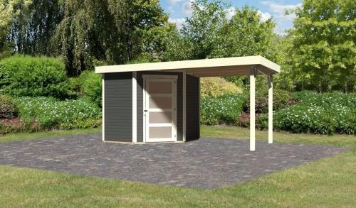 fából készült kerti ház KARIBU SCHWANDORF 3 + egy menedéket 240 cm (77739) terragrau
