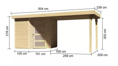 drevený domček KARIBU SCHWANDORF 3 + prístavok 280 cm (77742) natur