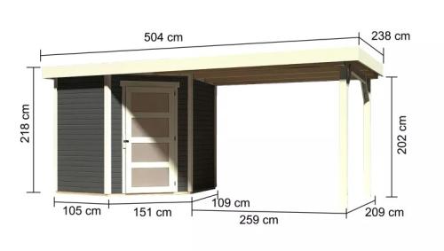 fából készült kerti ház KARIBU SCHWANDORF 3 + egy menedéket 280 cm (77743) terragrau