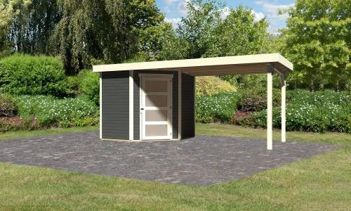 fából készült kerti ház KARIBU SCHWANDORF 3 + egy menedéket 280 cm (77743) terragrau