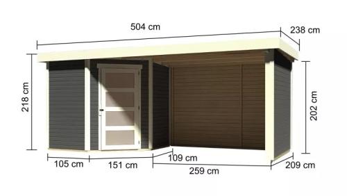fából készült kerti ház KARIBU SCHWANDORF 3 + menedékhely 280 cm hátsó és oldalfalakkal együtt (77745) terragrau
