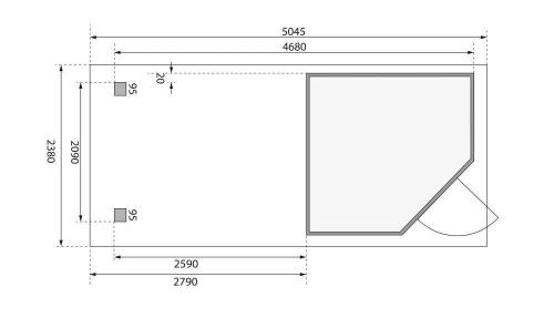 fából készült kerti ház KARIBU SCHWANDORF 3 + menedékhely 280 cm hátsó és oldalfalakkal együtt (77745) terragrau