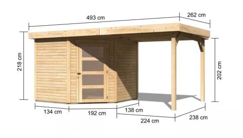 drevený domček KARIBU SCHWANDORF 5 + prístavok 240 cm (77746) natur