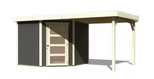 drevený domček KARIBU SCHWANDORF 5 + prístavok 240 cm (77747) terragrau