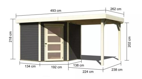 drevený domček KARIBU SCHWANDORF 5 + prístavok 240 cm (77747) terragrau