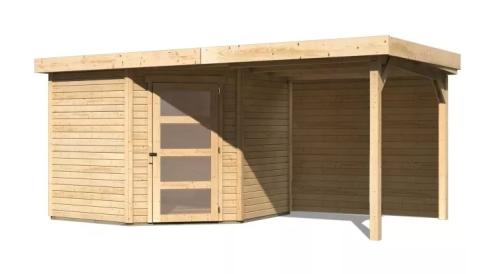 drevený domček KARIBU SCHWANDORF 5 + prístavok 240 cm vrátane zadnej steny (9214) natur