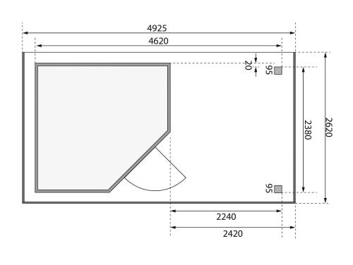 drevený domček KARIBU SCHWANDORF 5 + prístavok 240 cm vrátane zadnej steny (9214) natur