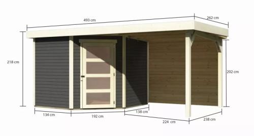 drevený domček KARIBU SCHWANDORF 5 + prístavok 240 cm vrátane zadnej steny (9215) terragrau