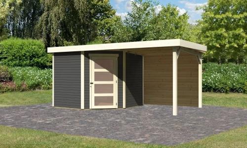 drevený domček KARIBU SCHWANDORF 5 + prístavok 240 cm vrátane zadnej steny (9215) terragrau