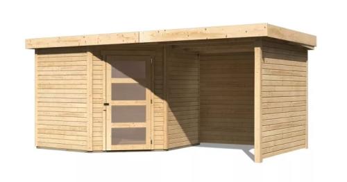 drevený domček KARIBU SCHWANDORF 5 + prístavok 240 cm vrátane zadnej a bočnej steny (77748) natur