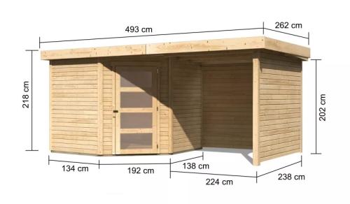 drevený domček KARIBU SCHWANDORF 5 + prístavok 240 cm vrátane zadnej a bočnej steny (77748) natur