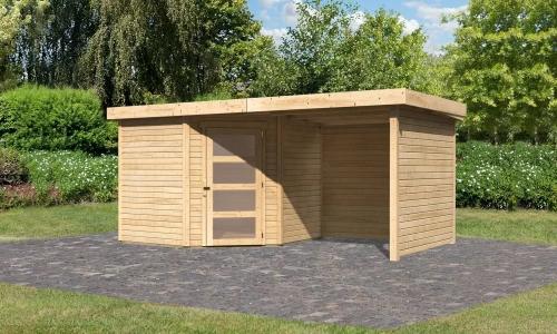 drevený domček KARIBU SCHWANDORF 5 + prístavok 240 cm vrátane zadnej a bočnej steny (77748) natur