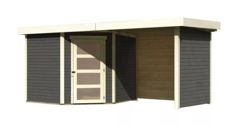 drevený domček KARIBU SCHWANDORF 5 + prístavok 240 cm vrátane zadnej a bočnej steny (77749) terragrau