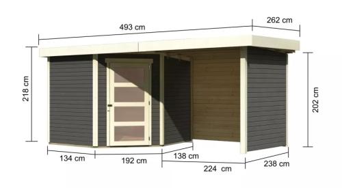 drevený domček KARIBU SCHWANDORF 5 + prístavok 240 cm vrátane zadnej a bočnej steny (77749) terragrau