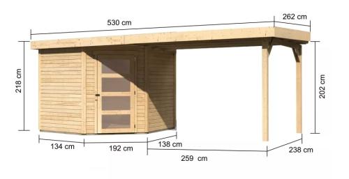 drevený domček KARIBU SCHWANDORF 5 + prístavok 280 cm (77750) natur