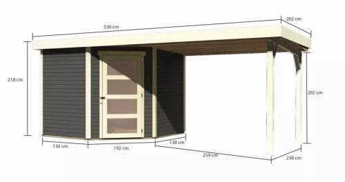 drevený domček KARIBU SCHWANDORF 5 + prístavok 280 cm (9217) terragrau