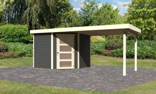 drevený domček KARIBU SCHWANDORF 5 + prístavok 280 cm (9217) terragrau