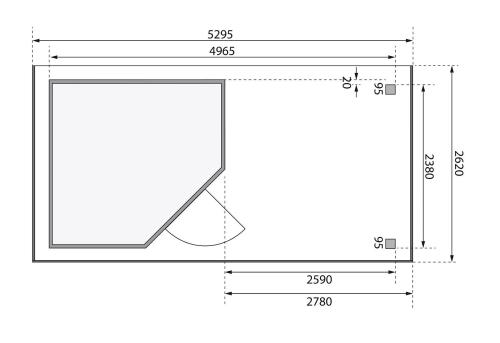 drevený domček KARIBU SCHWANDORF 5 + prístavok 280 cm vrátane zadnej steny (9218) natur