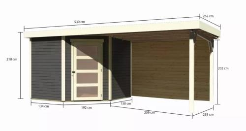 drevený domček KARIBU SCHWANDORF 5 + prístavok 280 cm vrátane zadnej steny (9219) terragrau