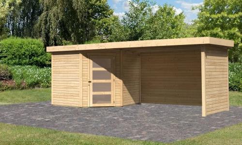 drevený domček KARIBU SCHWANDORF 5 + prístavok 280 cm vrátane zadnej a bočnej steny (77752) natur
