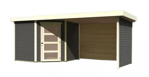 drevený domček KARIBU SCHWANDORF 5 + prístavok 280 cm vrátane zadnej a bočnej steny (9220) terragrau