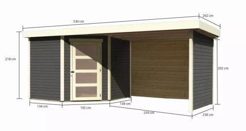 drevený domček KARIBU SCHWANDORF 5 + prístavok 280 cm vrátane zadnej a bočnej steny (9220) terragrau