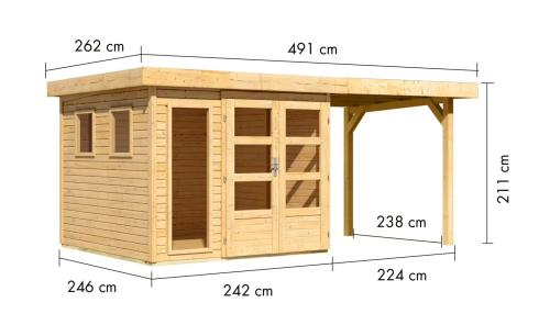 fa kerti ház KARIBU LAHAR 3,5 + menedékhely 240 cm (12132) natur