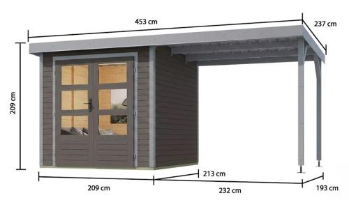 hibrid kerti ház KARIBU JUPITER 2B (12339) terragrau / világosszürke + menedék 219 cm