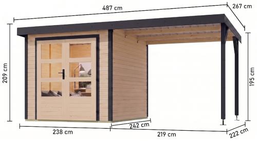 hibrid kerti ház KARIBU JUPITER 3,5A (12373) natur / antracit + menedék 219 cm